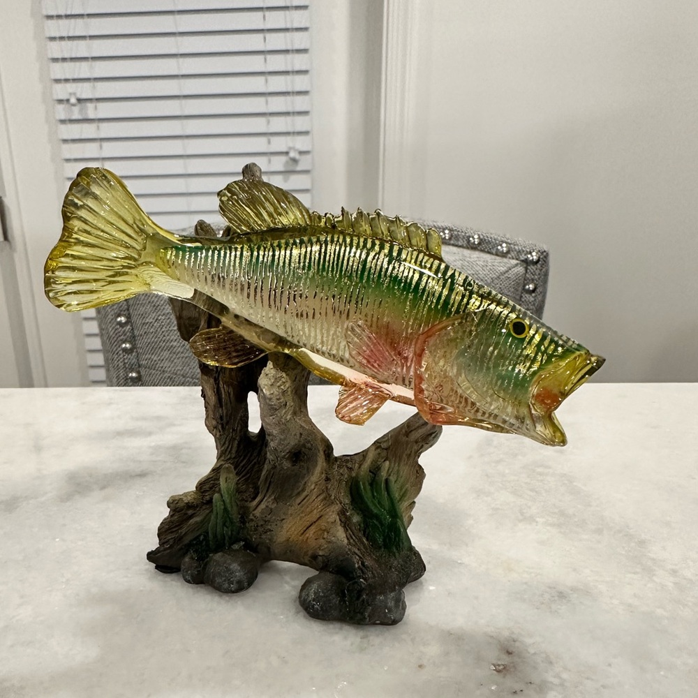 Colored Crystal Stone Bass Sculpture- Brand New with Box